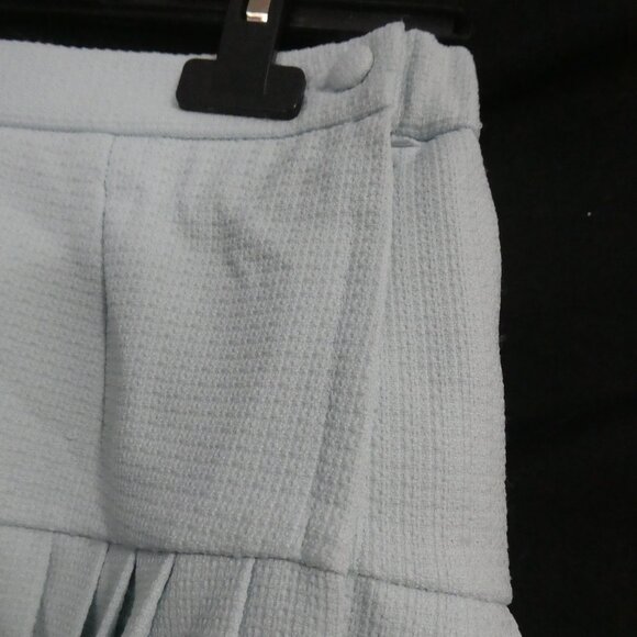 Textured Light Blue Lined Pleated Skirt | size 36 | Button and Zip Side Closure - Picture 5 of 15